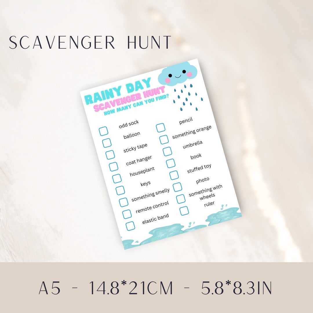 Rainy Day Scavenger Hunt Printable Activity Sheet Bad Weather Games
