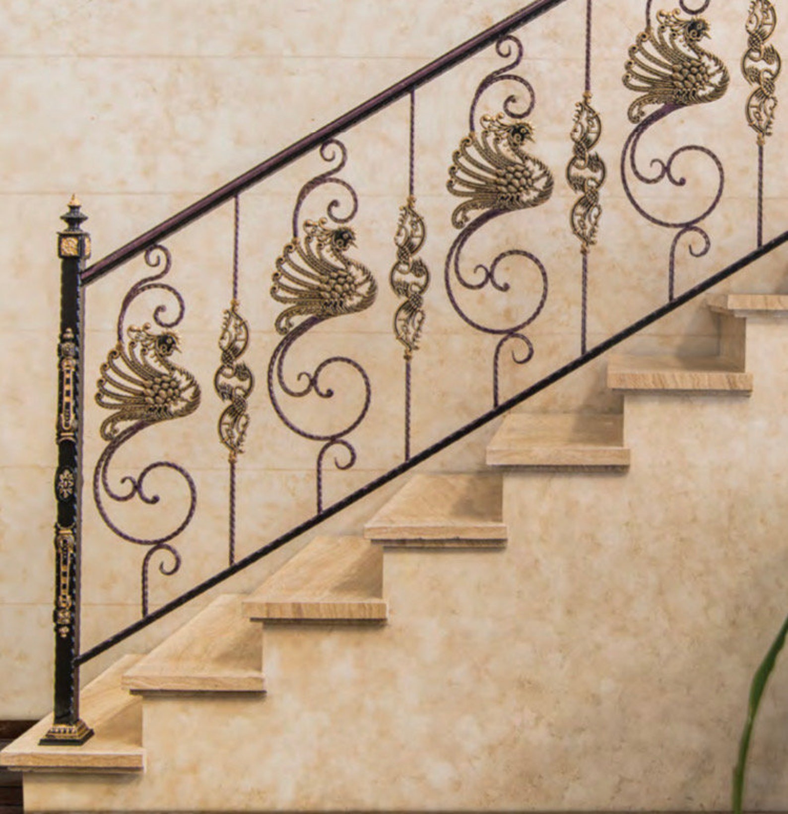 Black Peacock Wrought Iron Stair Spindle Railing Balusters Metal