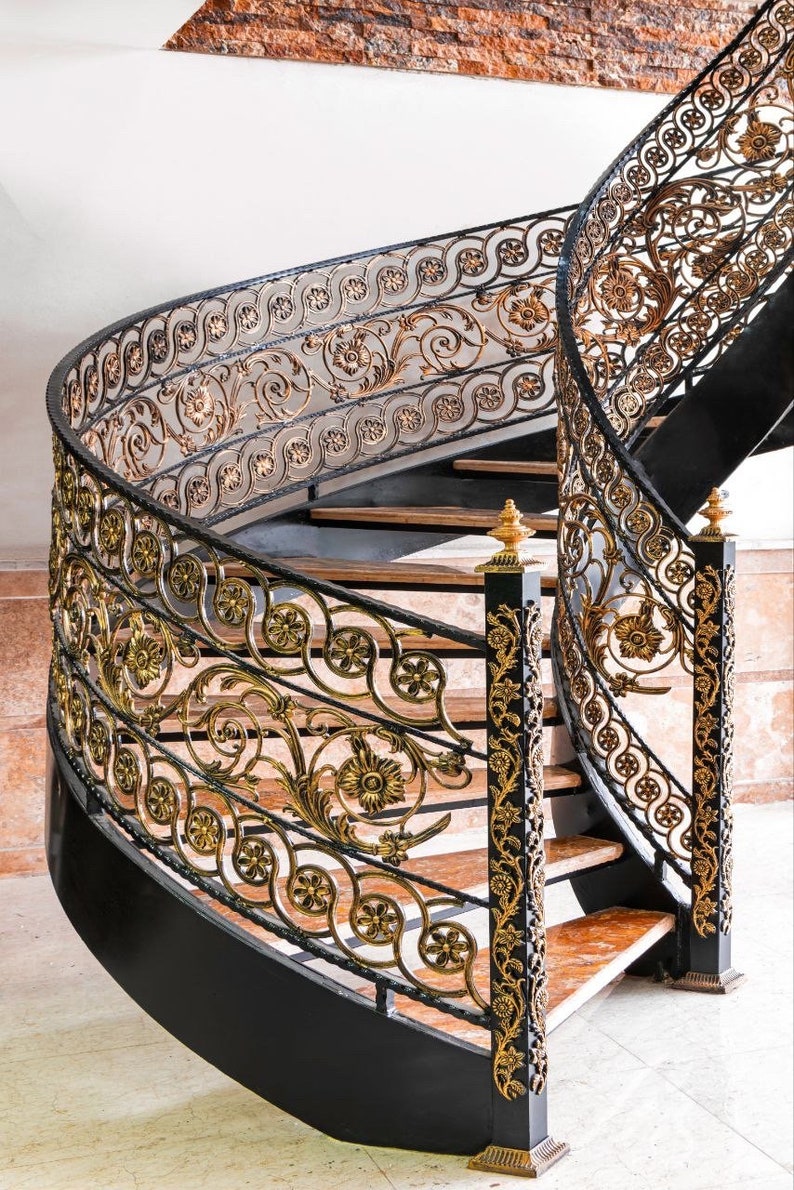 Wrought Iron Stair Railing, Iron Balusters, Wrought Iron Railing, Gold