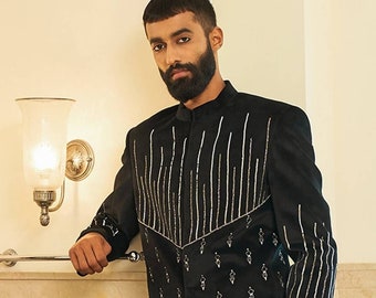 Velvet Prince Jodhpuri Suit: Sequin & Pearl Handwork, Slim Fit