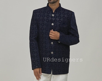 Black Velvet Prince Jodhpuri Suit: Sequins Zari Work, Slim Fit