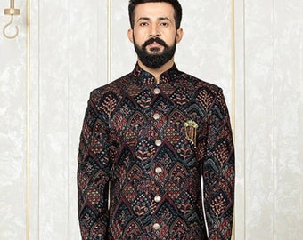 Wedding Special Muticolor Resham Embroidery Work Sherwani Suit With Trouser For Groom, Party, Rich Wedding, Dance, New Year, Christmas