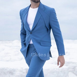 Designer Blue 2 Piece Suit For Men, Street Wear, Party Wear, Club Wear, Men&#39;s Gift, Christmas