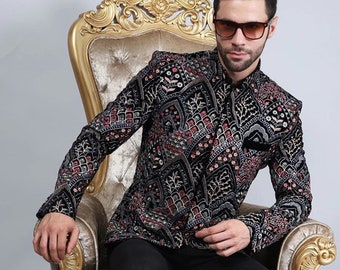 Velvet Prince Jodhpuri Suit: Multicolor Resham Embroidery, with Trouser