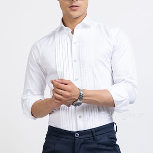 Men&#39;s White Tuxedo Shirt | Tuxedo Pintex Dress shirt for Men | Casual Shirt for Men | Wedding and Party Dress Shirt for Men ( Only Shirt)