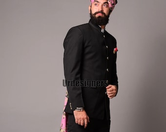 Armani Prince Jodhpuri Suit: Black Bandhgala, Slim Fit Italian Cut