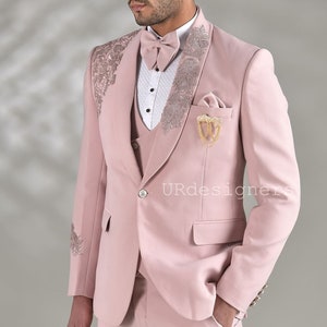 Prom Special Dusty Pink Handwork Tuxedo Suit With Same Color Trouser for Wedding, Party, Reception, Groom, Festivals, Gifts
