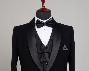 Svart smokingkostym: Satinslag, sammetskant - Slim fit 2-delad
