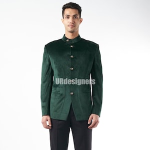 Bottle Green Velvet Prince Jodhpuri Suit With Black Trouser For Rich look in Party, Prom, Wedding, Festivals, Thanks Giving (2 Piece)