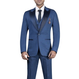 Abito speciale da uomo slim fit blu royal per feste con risvolto in raso per feste di matrimonio, regali, cocktail party, regali per uomo, Natale, Capodanno