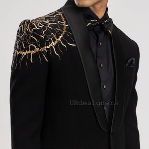 Black Allover Sparkling Sequins Handwork Double Breasted