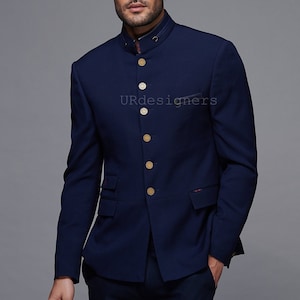 Stylish Slim Fit Navy Blue Prince Jodhpuri Suit With Same Color Trouser For Men For Reception, Party, Wedding, Festivals, Gifts