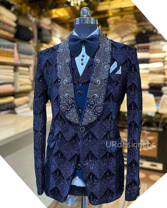 Piece Floral Tuxedo Zeattall Men's Suit Three Pieces Shiny