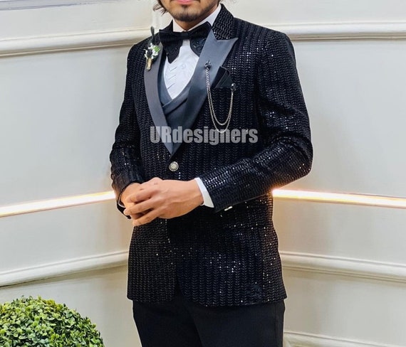 Bow Tie Mens Rhinestone Tuxedo Jacket Mens Sequin Jacket Men Shiny