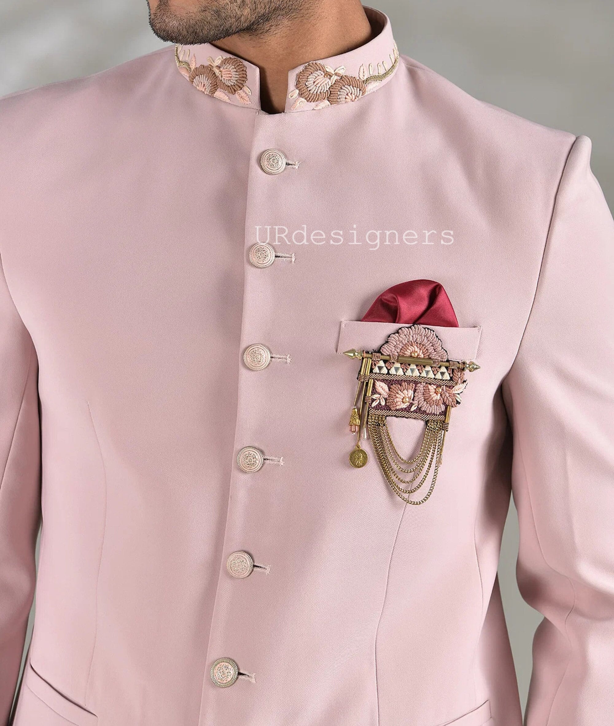 Dusty Pink Prince Jodhpuri Suit With Multiple Thread Pearl Handwork Done on Collar for Prom Party Wedding Festivals 2 Piece Etsy