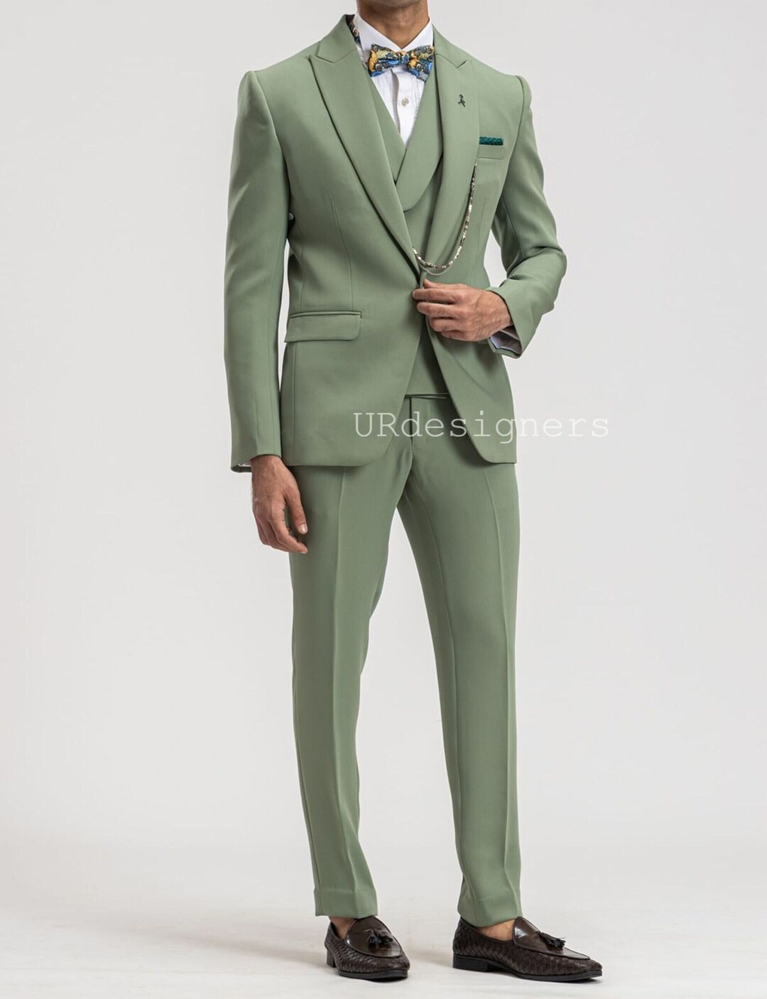 LIGHT CREPEトラウザー WITH TUXEDO VINCI Men's Lavender 3-Piece Slim-Fit Tuxedo Suit w/ Bow-Tie