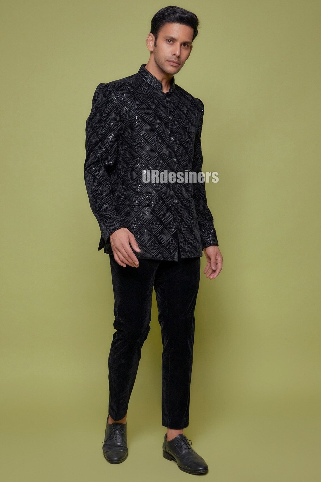 Silakaari Zubaan Pure Velvet Black Sequin Heavy Unstitched  Suits