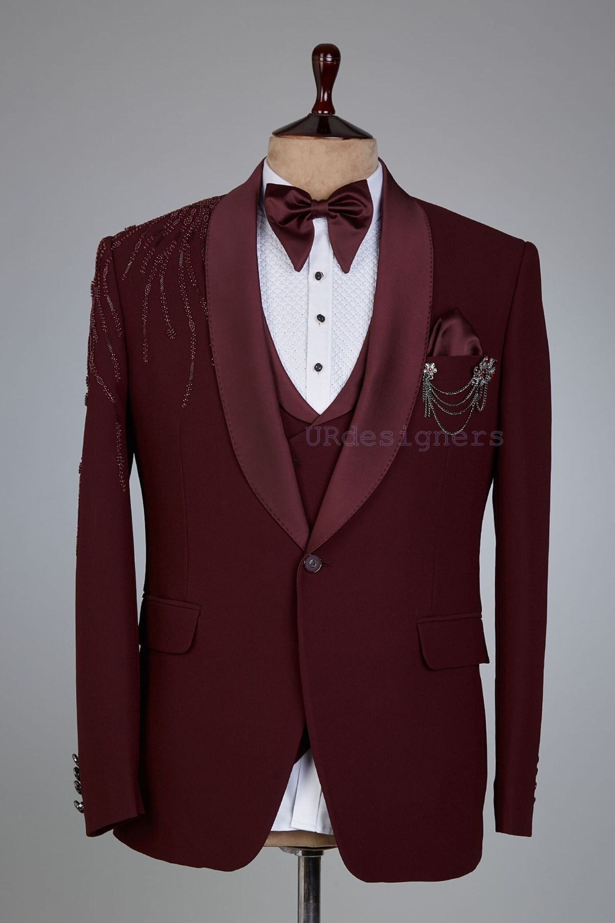 Men 2pc Tuxedo Formal Suit Turkey WESSI J.VALINTIN Extra Slim 128-80  Burgundy - Walmart.com