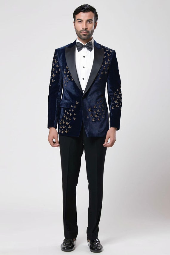 navy tux with gold dress Navy Blue Prom Suits, Tuxedos, & Blazers