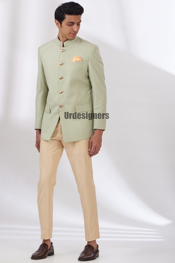 Buy Fancy Fabric Plain Jodhpuri Suit in Green Online -
