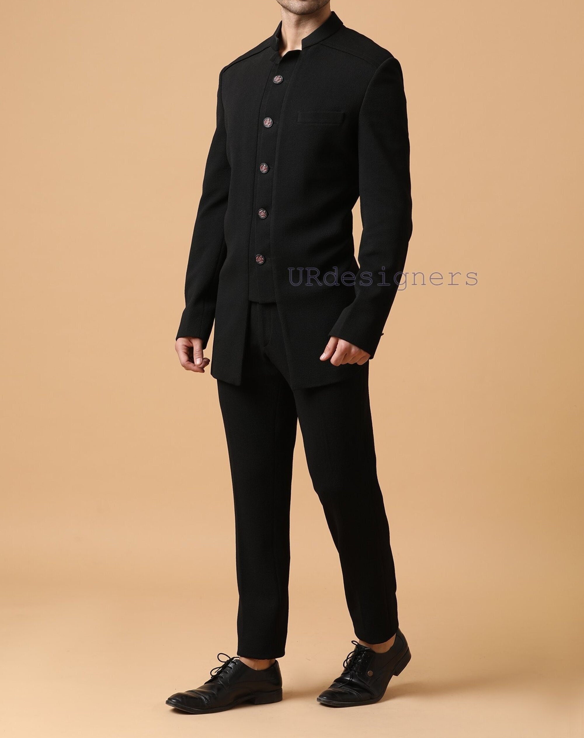 Black Prince Jodhpuri Suit With Black Closure Button and Black Prince Jodhpuri Suit With Black Closure Button and