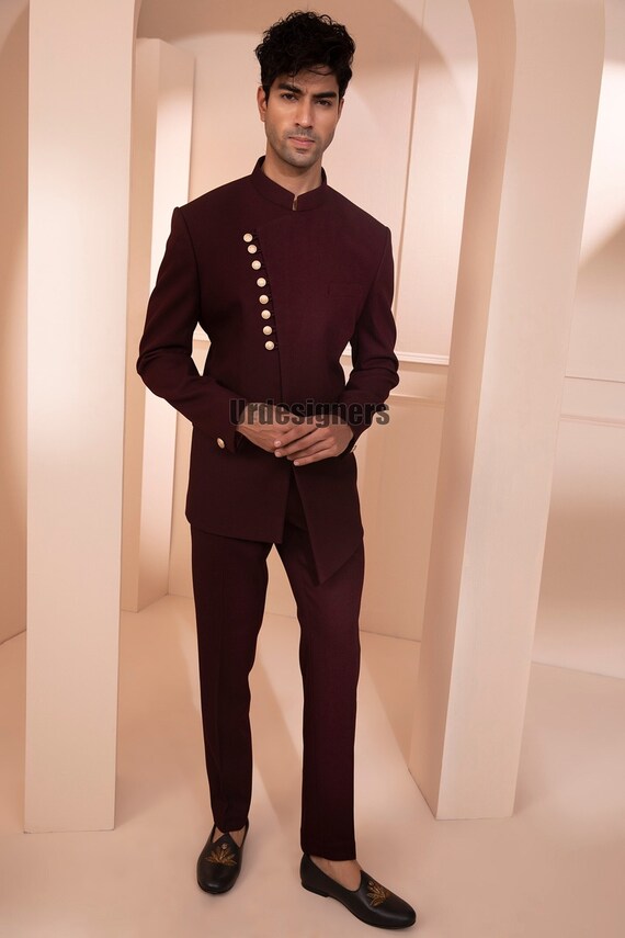 Maroon And Golden Full Sleeve Designer Jodhpuri Suit at Rs 2200 in Mumbai