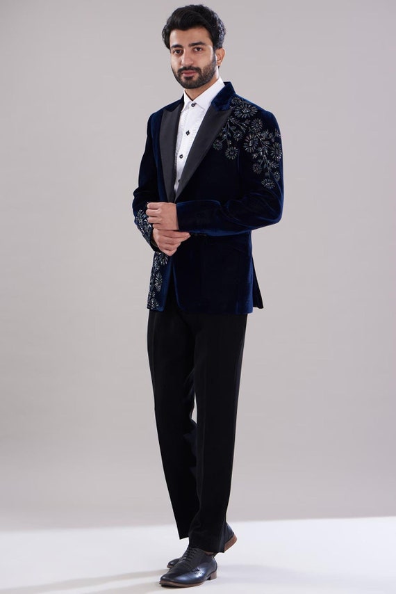Sparkling Blue Velvet Tuxedo Suit, Beaded Handcrafted, Satin Lapel, With  Trouser for Prom, Wedding - Etsy