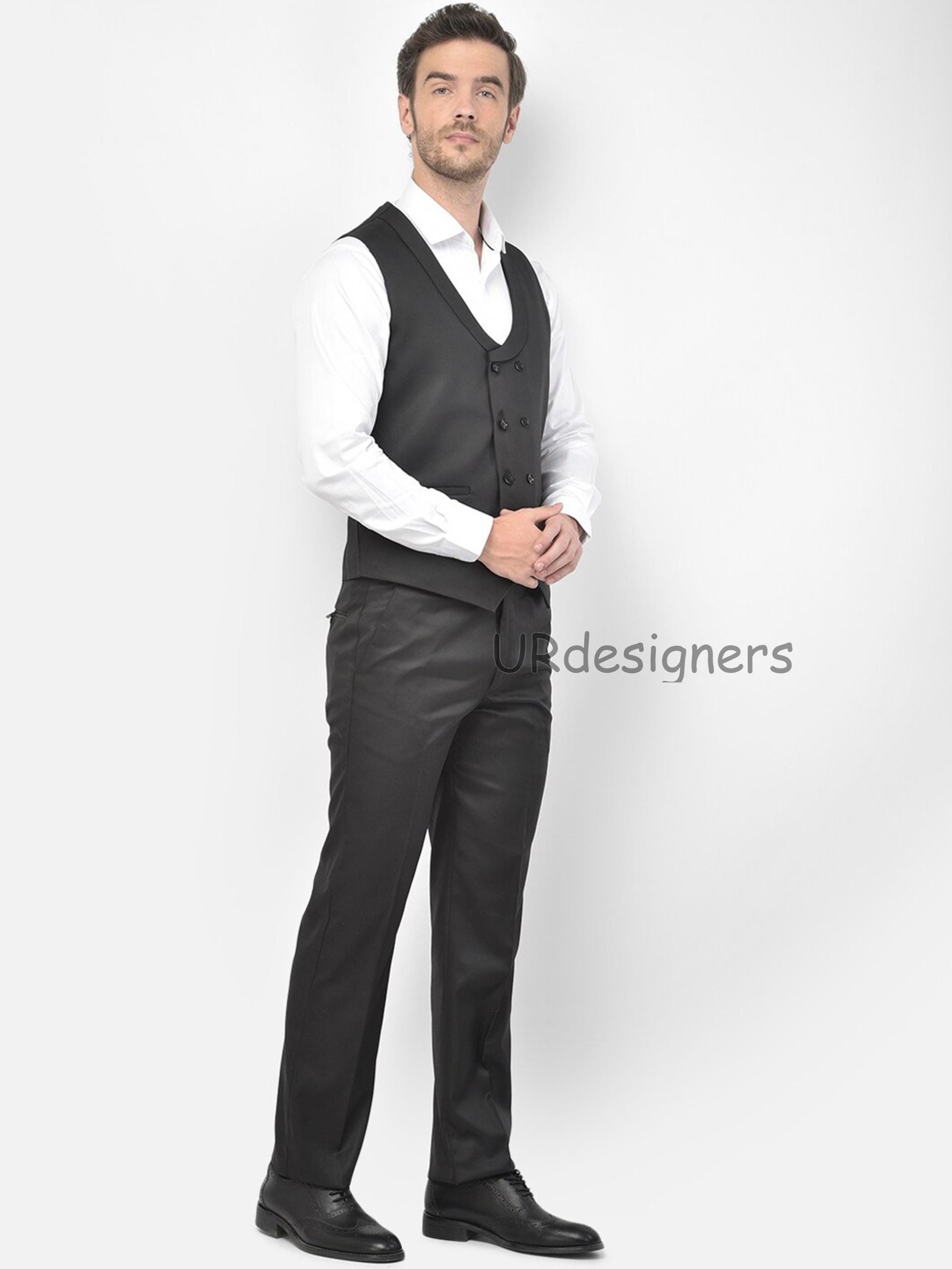 Conjunto de chaleco negro con pantalon y camisa blanca del mismo color para hombre para reuniones de oficina fiestas informales regalos eventos Ano Nuevo 3 piezas Etsy Espana