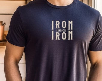 Gym Christian T Shirt, Iron sharpens Iron, Gift for Workout Lover Tee Shirt, Bible Verse Faith Jesus Weightlifting Motivation Fitness God