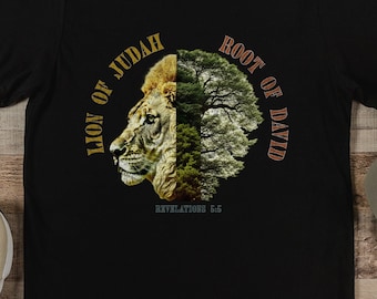Grafisch T-shirt Lion of Judah, christelijk bijbelvers ronde hals
