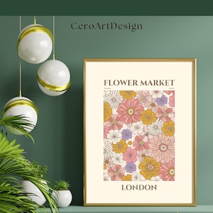 Flower Market Print, Beige Wall Art, Botanical Prints, Flower Market Poster, Floral Art Prints, London, Digital Download
