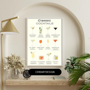 Classic Cocktails Recipe Print: Bar Cart Art (Digital Download)