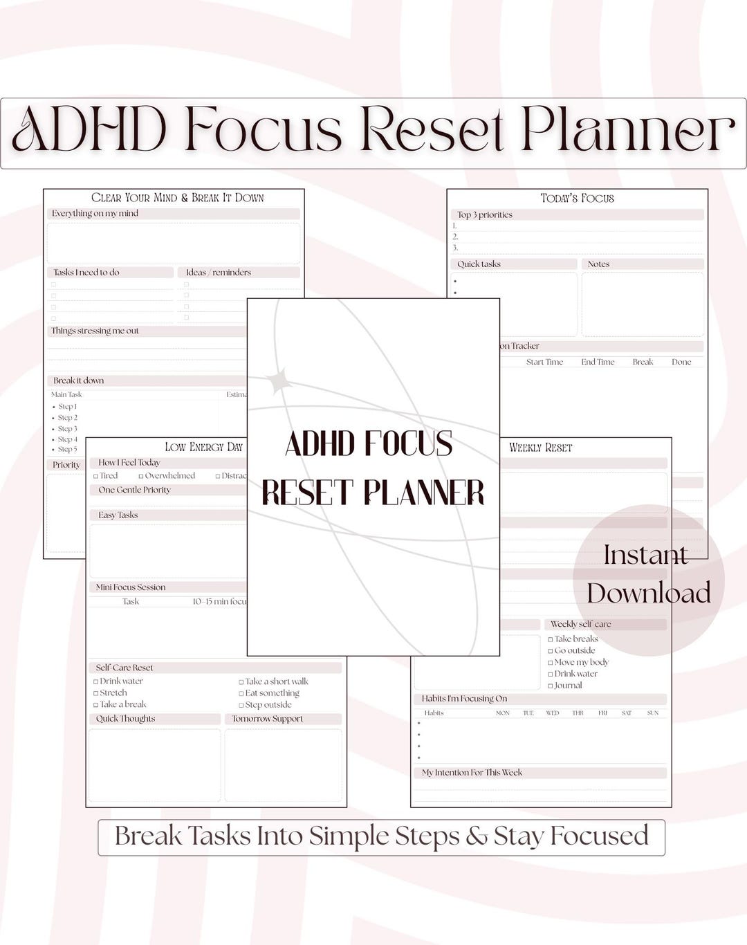 ADHD Focus Planner Printable | Neurodivergent Productivity System ...