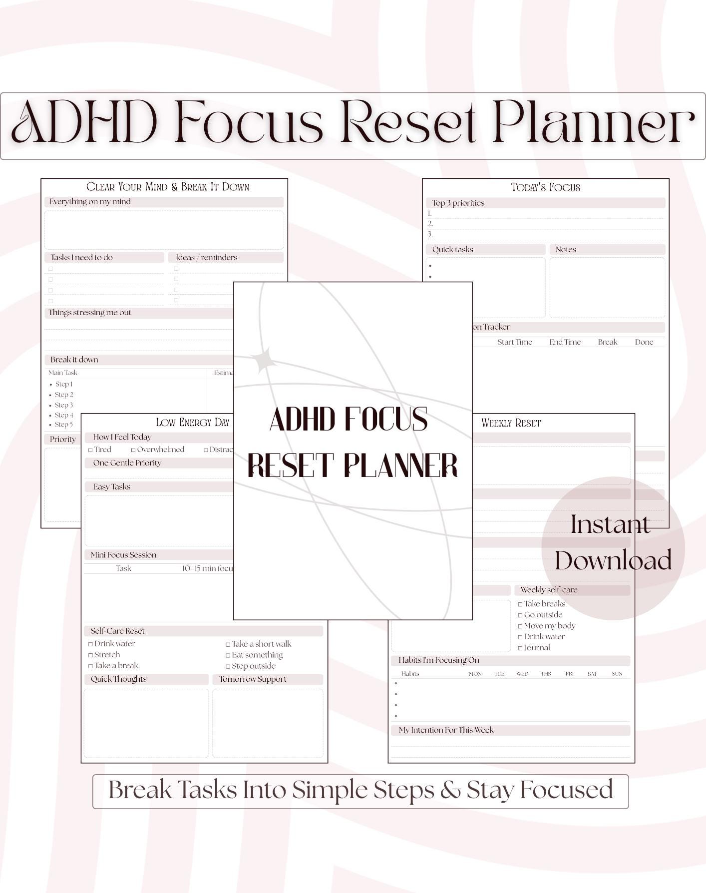 ADHD Focus Planner Printable | Neurodivergent Productivity System ...