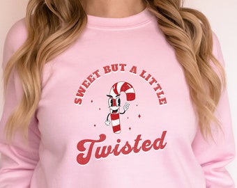Sweet But Twisted Christmas Graphic Sweatshirt - Vintage Candy Cane