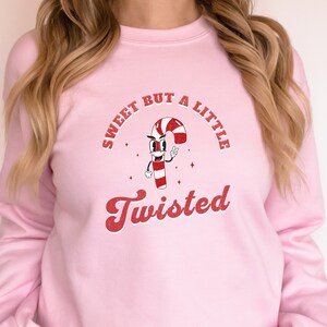 Sweet But a Little Twisted Christmas Graphic Sweatshirt Women Vintage Christmas Sweatshirt Candy Cane Sweater Christmas Presents Festive af