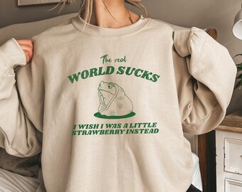 Frog Sweatshirt Frog Shirt Cute Frog Cottagecore Frog Drawing Shirt Frog Sweater Funny Frog Shirt Weird Shirts Meme Sweater Sarcastic Shirt