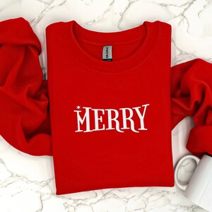 Embroidered Custom Merry Christmas Sweatshirt Shirt for Women Christmas Crewneck Sweatshirt Holiday Sweater Christmas Gift Sweatshirt