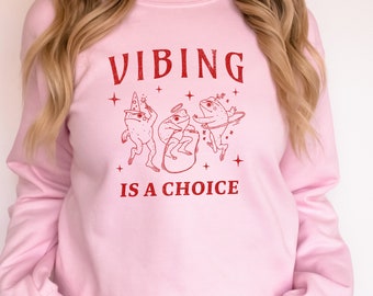 Frog Vibing Crewneck Sweatshirt: Sarcastic Retro Meme Sweater