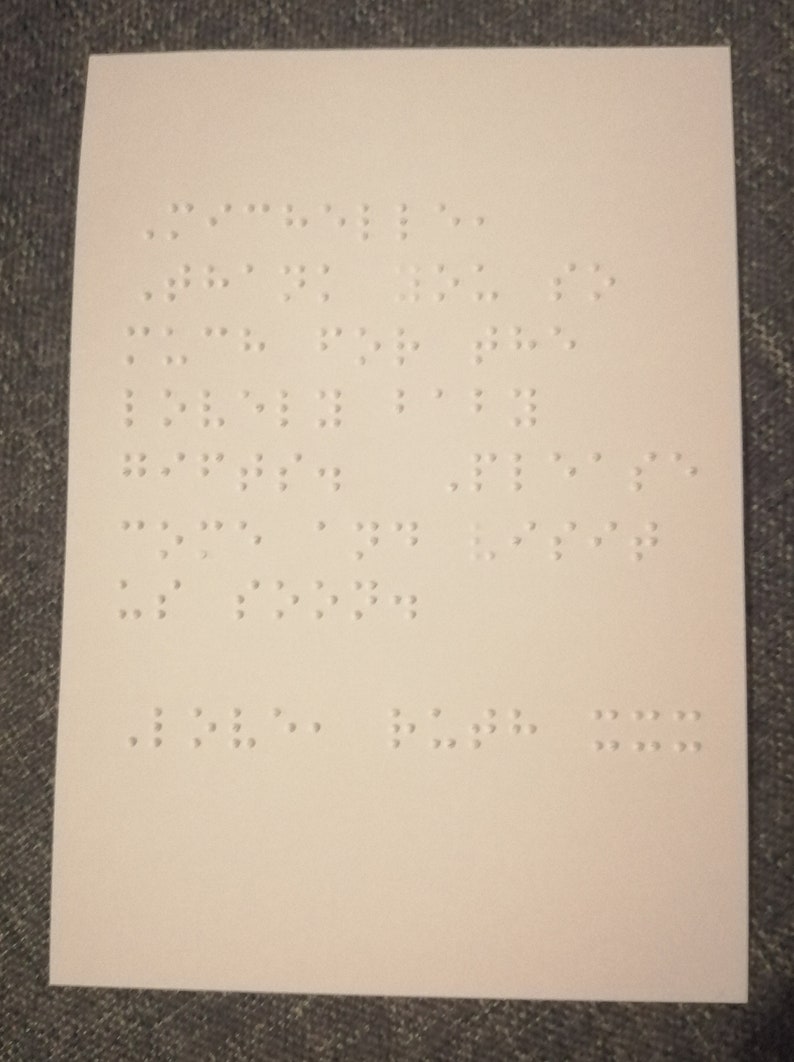 A6 Braille Thank You Note Braille Gift Voucher Insert Braille Card Insert Braille Save the Date
