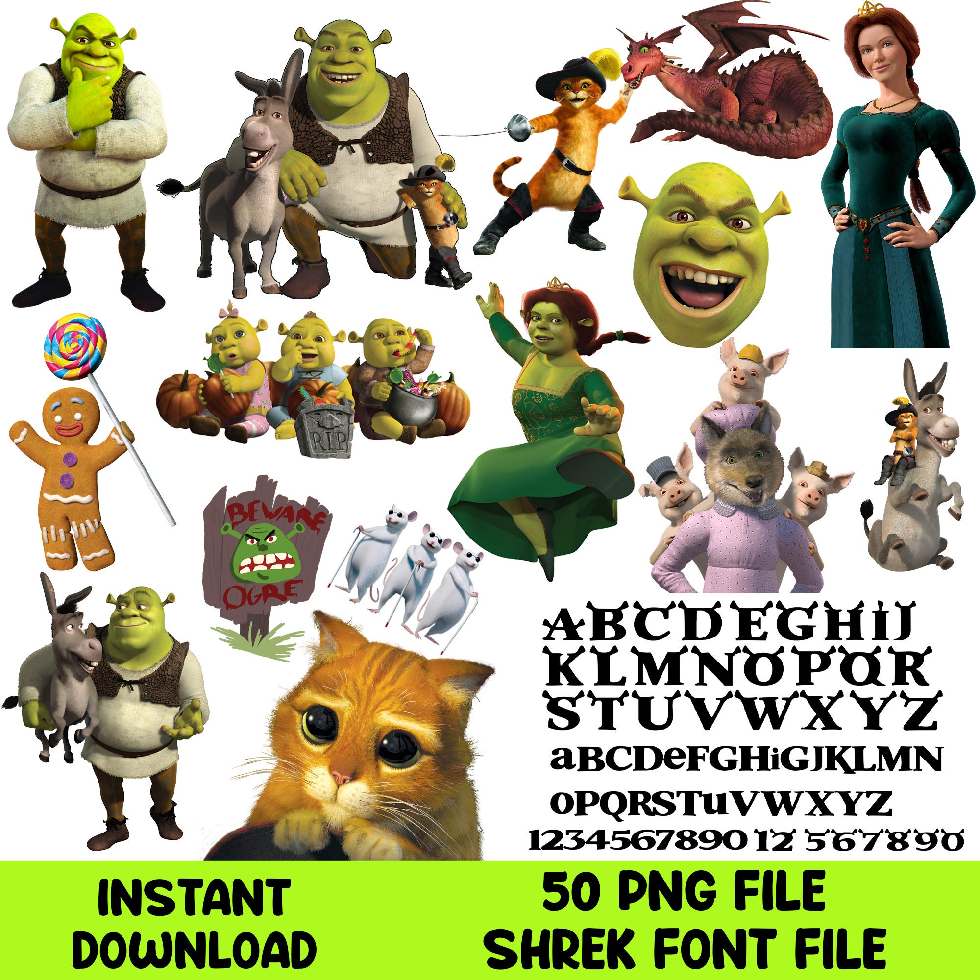 Shrek clipart 50 png images, printable Shrek png clipart, digital instant  download, sshrek birthday party clipart, transparent shrek png