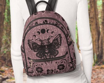 Witchy Moth Moon Backpack, Goth Moon Phase Backpack, Pastel Goth Death's Head Moth Backpack Gift for Hippies, Gothic Witch Backpack