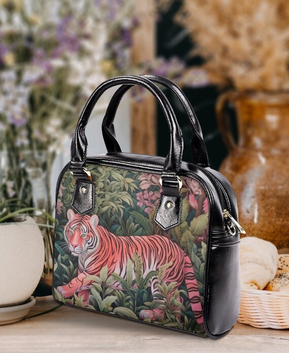 Pink Tiger Purse Botanical Handbag Crossbody Animal Bag Cottagecore Tiger Handbag Gift for Big Cat Lover Pocketbook Boho Animal Purse Etsy