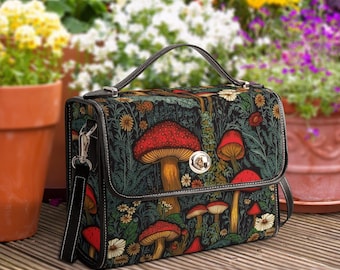 Borsa della strega dei funghi Cottagecore, borsa della foresta di felci a tracolla Witchy Cottagecore, borsa di stregoneria organizzata, borsa Goblincore, borsa dei funghi