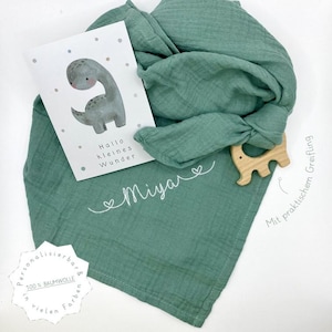 Burp cloth personalized with name and wooden grasping toy – muslin cloth made of 100% cotton | Muslin cloth, nursing scarf, gift for birth & baptism