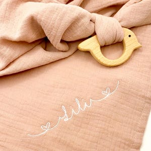Burp cloth embroidered with name including wooden grasping toy – muslin cloth made of cotton | muslin cloth, nursing scarf, gift for birth & baptism,ä