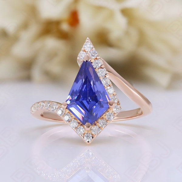 Kite Tanzanite Gemstone 925 Silver 14K 18K Rose Gold Art Deco Engagement Promise Statement Ring Birthday Anniversary Graduation Gift