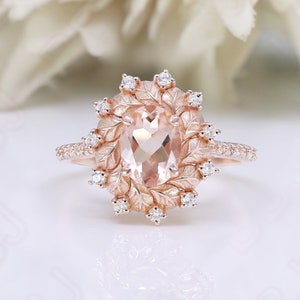 Oval Peach Morganite Gemstone 925 Silver 14K Rose Gold Ring For Her Engagement Promise Statement Ring Birthday Anniversary Gift For Her