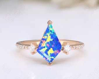 Die leuchtende Strand schimmernde Kite Opal 14K Rose Gold 925 Silber Verlobungsring Ehering Versprechensring Brautring zierliches Jahrestagsgeschenk