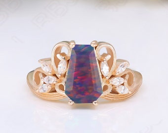 Aurora Coffin Opal 14K Rose Gold 925 Silver Engagement Ring Wedding Ring Promise Ring Statement Ring Anniversary Gift Birthday Gift For Love